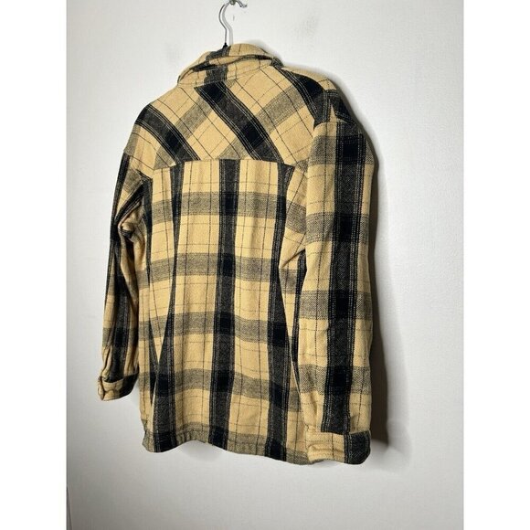 Lucky Brand Shirt Jacket Women's Black Tan Button Plaid Pockets Shacket Small S - Picture 10 of 10